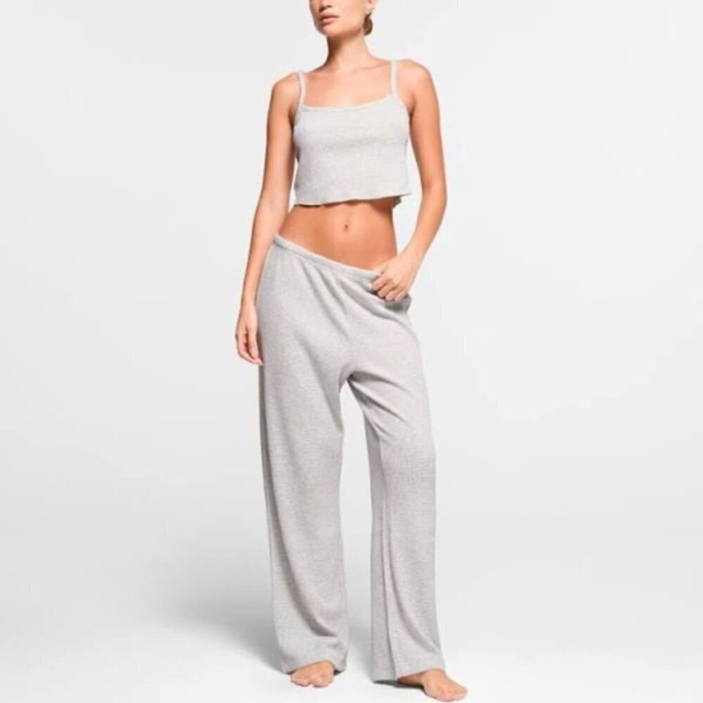 SKIMS Waffle Pajama Pants in Light Heather Grey Size Small